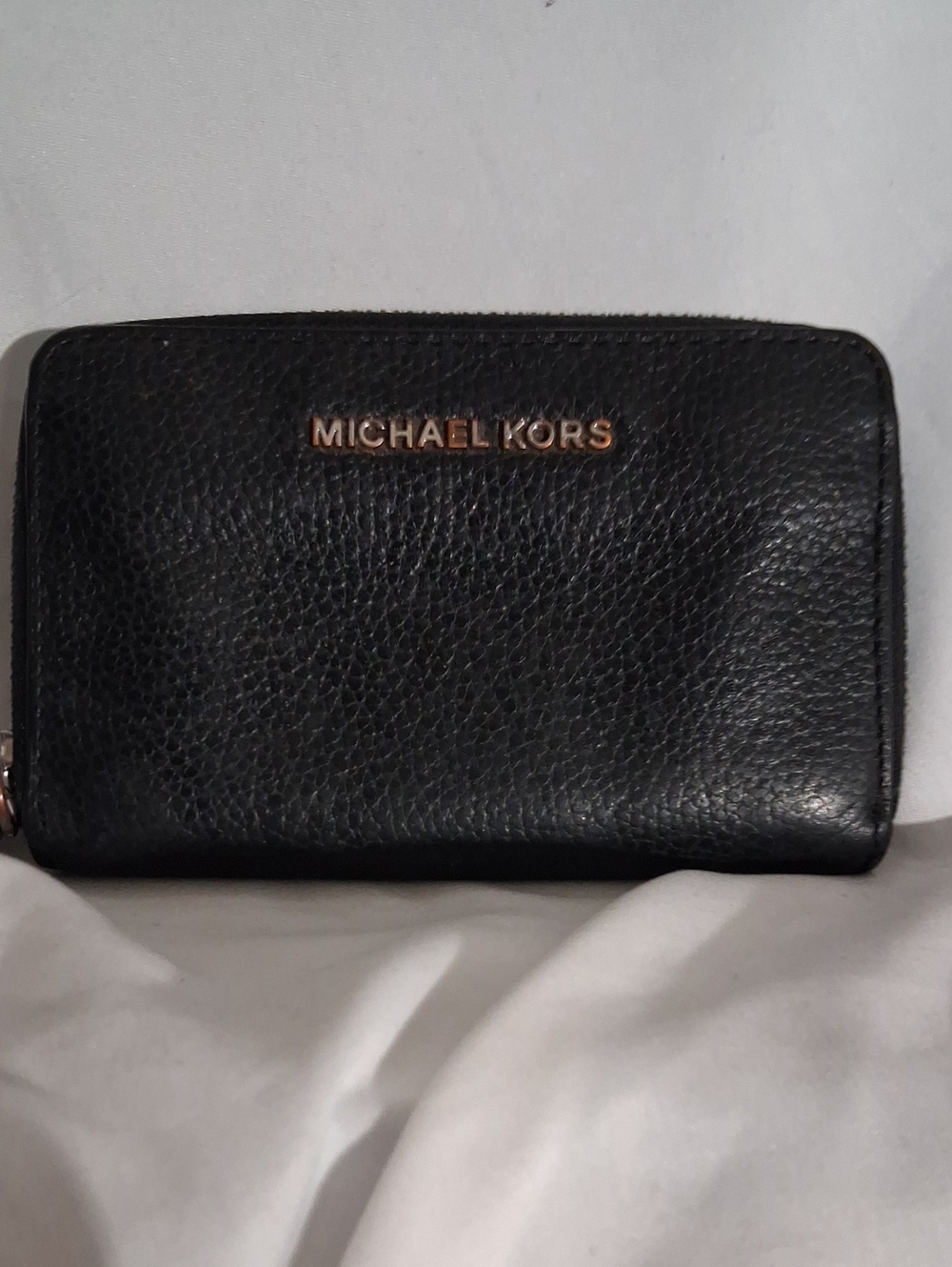 Michael Kors Black Pebbled Leather Zip Wallet with Gold Logo